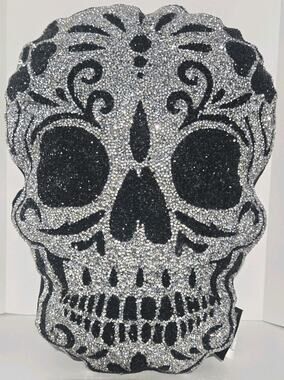 Sparkle Home Black & Silver Rhinestone Skull Throw Pillow Glam Gothic Halloween
